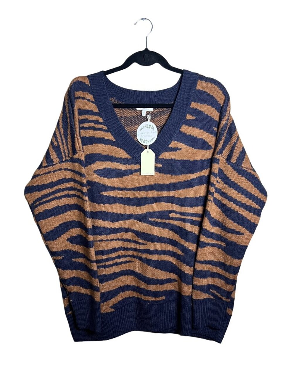 Jodifl Tiger Print Sweater Brown Navy Boho NWT
